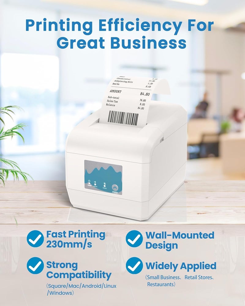 ZYWELL ZY908 Thermal Receipt Printer Works with Android/Linux/Win, Auto-Cutter 80mm USB LAN POS Printer Use for Small Business/Restaurant (Not Support iOS) - Image 3